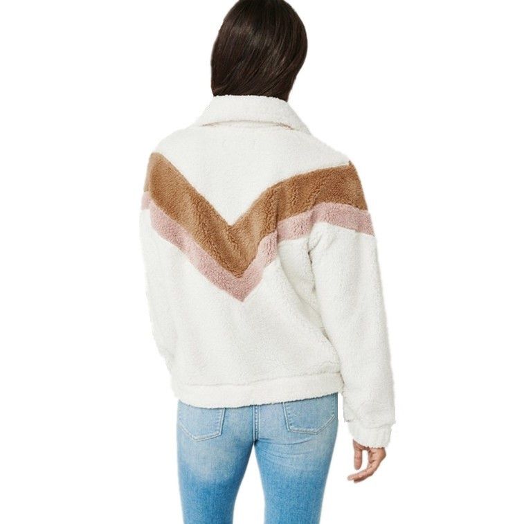 Modna damska bluza polarowa z kapturem i zamkiem błyskawicznym, z geometrycznym wzorem patchworkowym – przytulny zimowy sweter do noszenia na co dzień i do biura_voghion.com