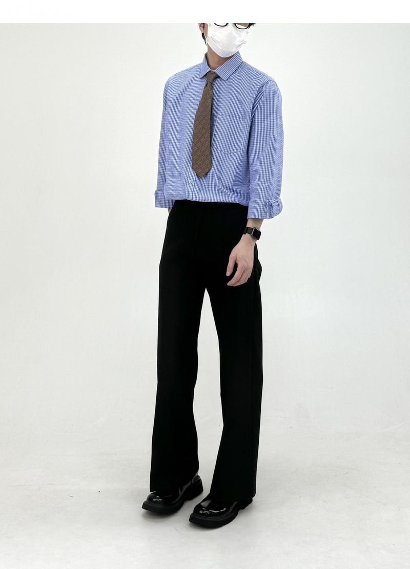 Bequeme TR Blend A-Linien-Hose für Herren mit geradem, lockerem Schnitt, lässige Bürohose – hohe Taille, knitterfrei, Stretch-Stoff (Schwarz, Grau, Weiß)_voghion.com
