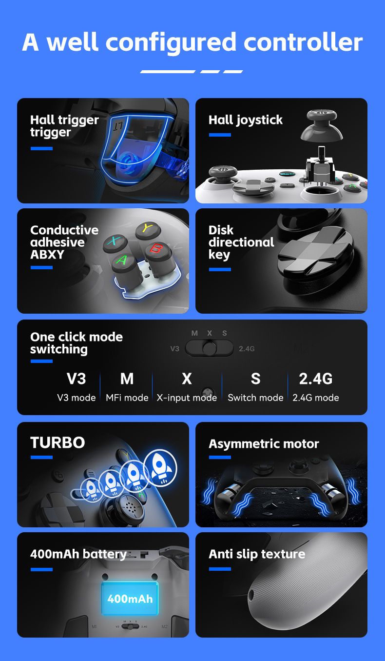 G6 Game Controller Wireless Bluetooth Hall Joystick Linear Vibration Motion Sensing Switch Android PC Super_voghion.com