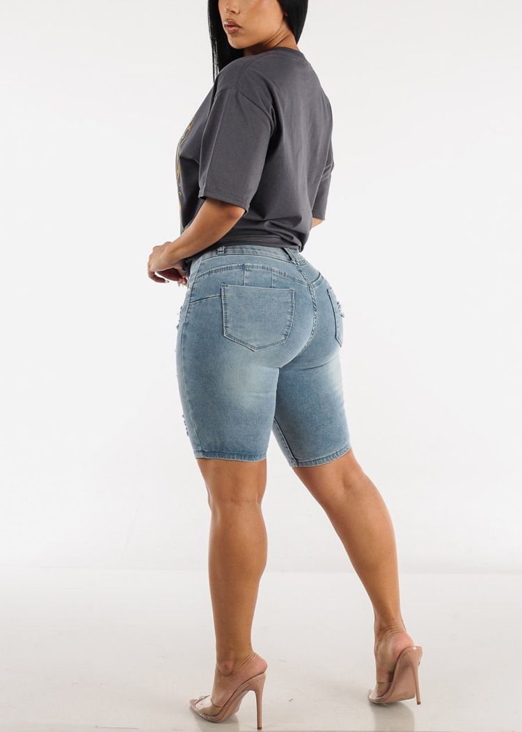 Women's Clothing High Waist Ripped Denim Shorts Women's New Elastic Slim Fit Hip Lifting Shorts_voghion.com