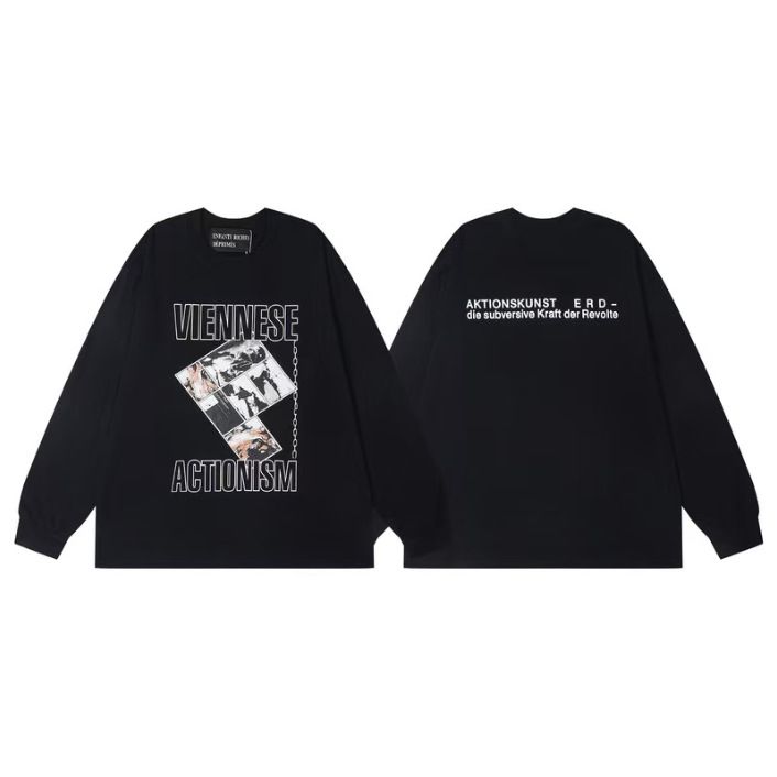 ERD Melancholy Rich Second Generation Slogan Photo Illustration Print High Street Unisex Loose Casual Long Sleeve_voghion.com