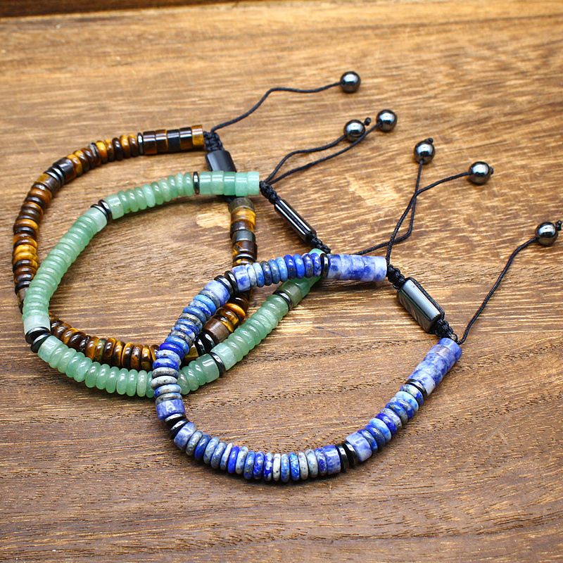 6mm Raw Stone Crystal Hand Rope For Men Ethnic Style Simple Jewelry_voghion.com