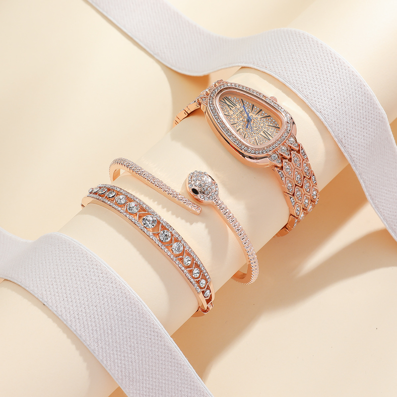 Stück/Set neue Damenuhr-Kombination, personalisierte Schlangenuhr im Ins-Stil + Schlangenkopf-Armband-Set_voghion.com