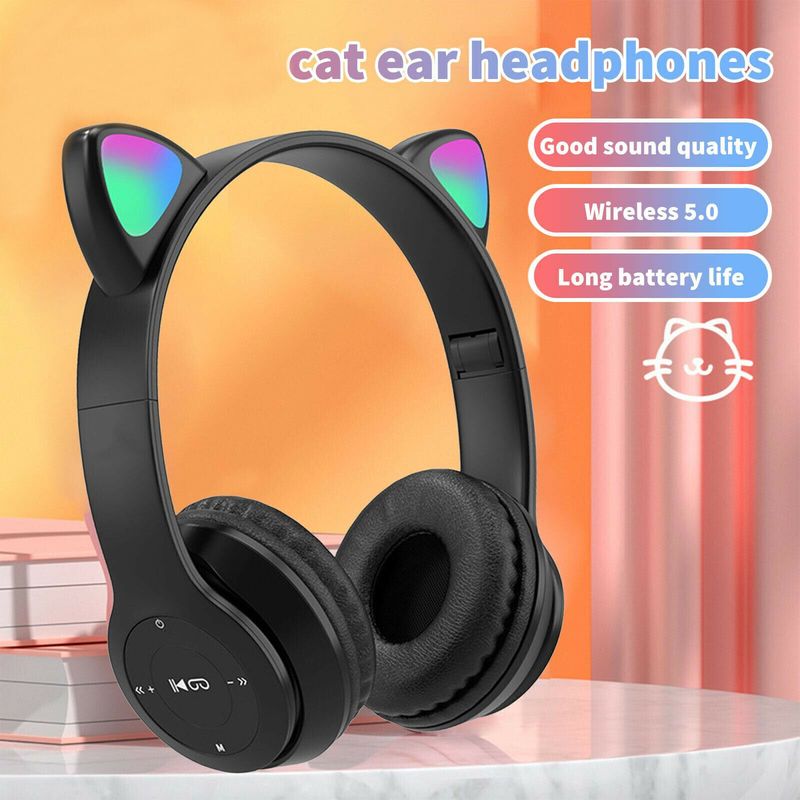 Kinder Kopfhörer Wireless Bluetooth Headset LED Lichter Katze Ohr Kopfhörer_voghion.com
