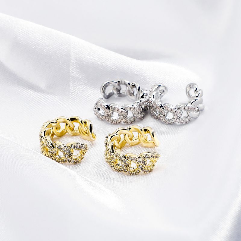 Ringen met een volle diamant en een open ring voor mannen en vrouwen, modieuze accessoires, Ins Personality Hollow Design, Cubaanse diamanten ring met oorclips_voghion.com