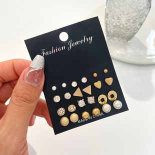 Embedded Pearl Geometry Damörhängen Franska guldörhängen Örhängen Set 6-delat set_voghion.com