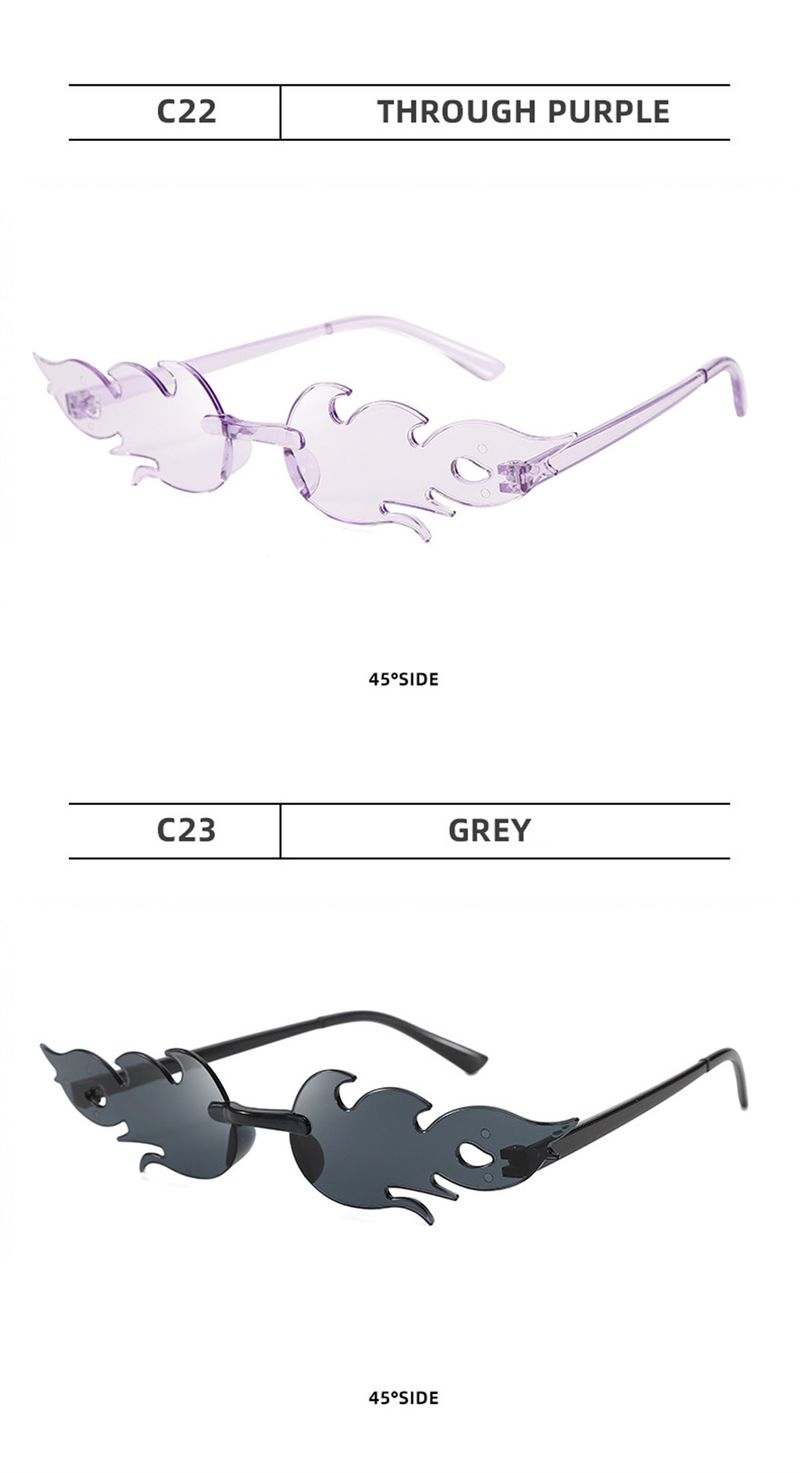 Fashion 1pcs Vintage Trendy Fire Flame Sunglasses Wave Rimless UV400 Outdoor Cycling Eye Glasses Personalized Party Accessories_voghion.com