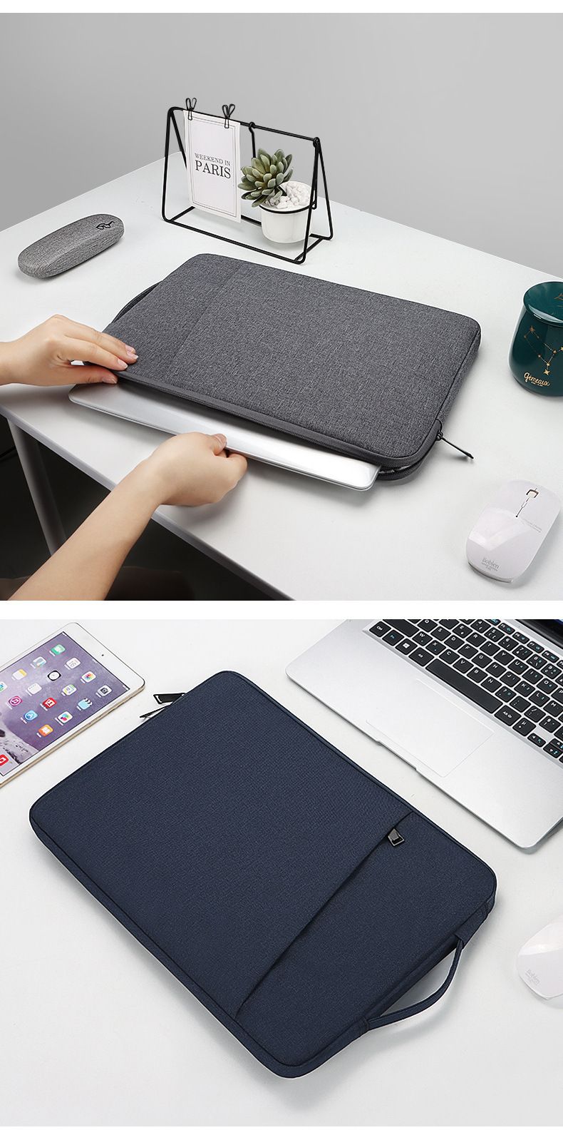 Bolso para portátil de mujer para MacBook/tableta de 14 a 15,6 pulgadas - Elegante bolso con protección acolchada (resistente al agua, con múltiples bolsillos, ligero, negro/rosa)_voghion.com