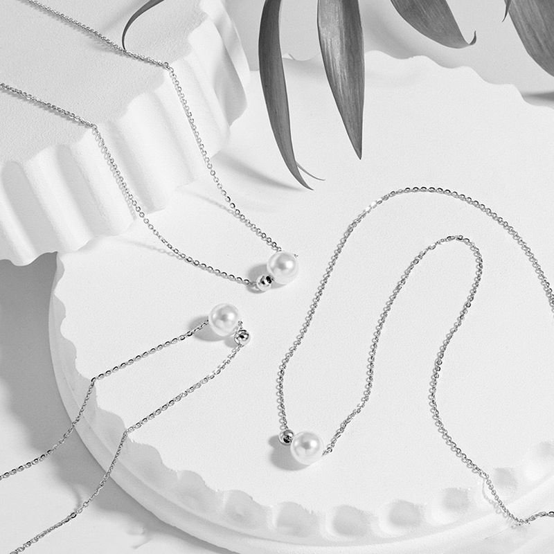 Minimalistische geometrische ronde kralen creatieve roestvrijstalen ketting temperament vrouwen net beroemdheid mode parel sleutelbeenketting nieuwe stijl_voghion.com