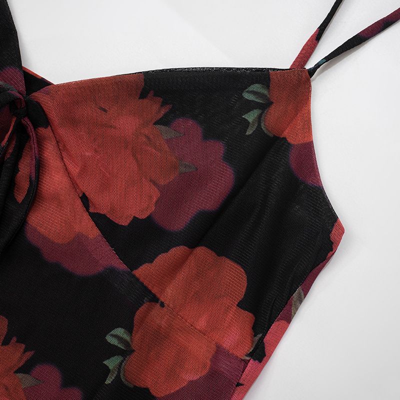 D24ST1252024 New Sexy Suspender Printed Double-layer Lace Top Slim Fit Hip Hugging Short Skirt Set_voghion.com