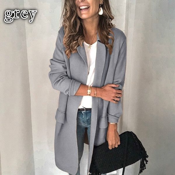 Blazer décontracté à manches longues et poches pour femme, nouvelle collection automne-hiver 2023_voghion.com