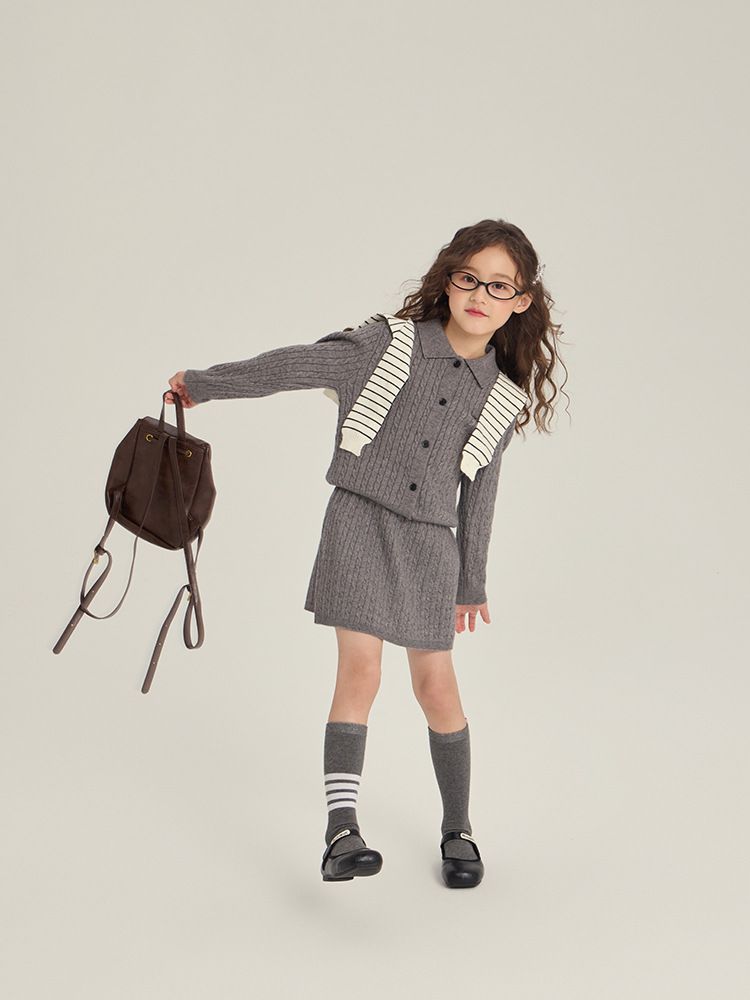 Ensemble tricoté Aimo Beibei pour filles, édition coréenne, style universitaire, nouveauté automne, pull, cardigan et jupe, 2 pièces_voghion.com