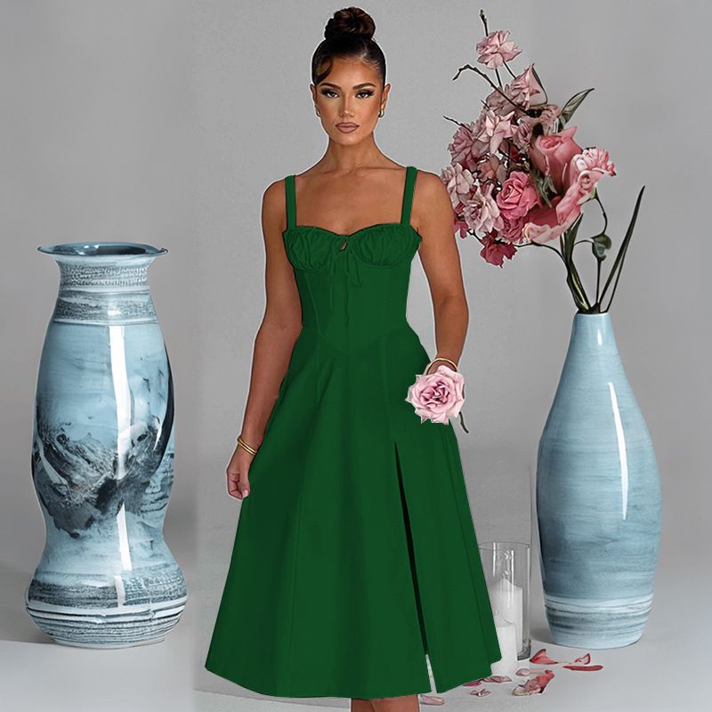 Rochie de primăvară și vară europeană și americană, la modă, casual, cu dantelă, slim fit, cu fante, high end, pentru femei_voghion.com