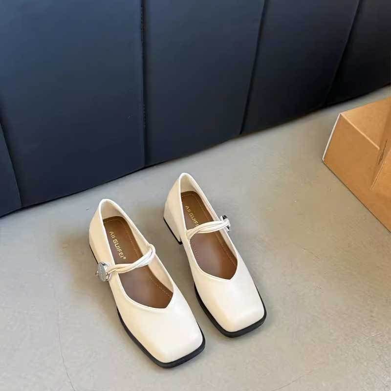 Retro Square Head Thick Heel Mary Jane Schuhe Fairy Schuhe Fairy Wind Gentle One Pedal Single Schuhe_voghion.com