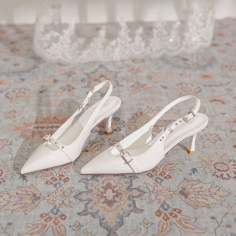 UR High Heels 2025 Summer New Punk Style Lacquered Leather Fine Heel Texture Fashionable Temperament Rear Air Shallow_voghion.com