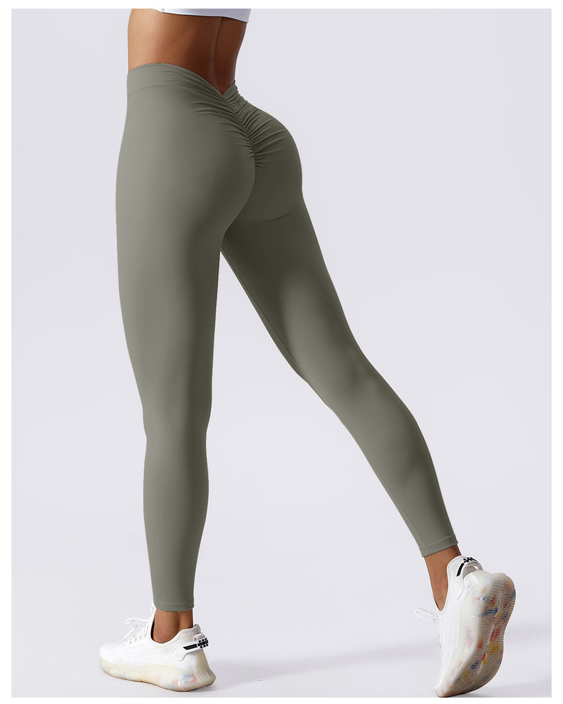 Pantalons de Yoga pour femmes, taille en V, pêche, levage des fesses, taille haute, sport, Fitness, couleur chair, vêtements d'extérieur_voghion.com