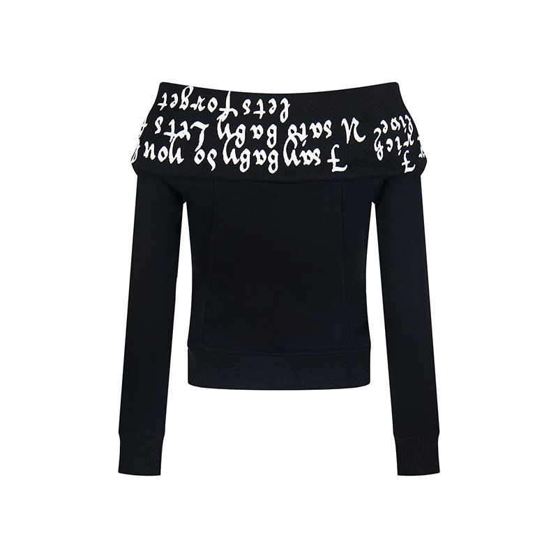 Large Lapel Off-Shoulder American Style Letter Print Sweatshirt Jacket For Women Spring Autumn Hot Girl Short Top Trendy_voghion.com