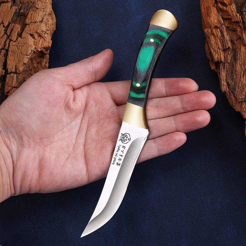 Authentic Mongolian Style Handcrafted Meat Knife - Stainless Steel Blade With Wooden Handle & Brass Accents_voghion.com