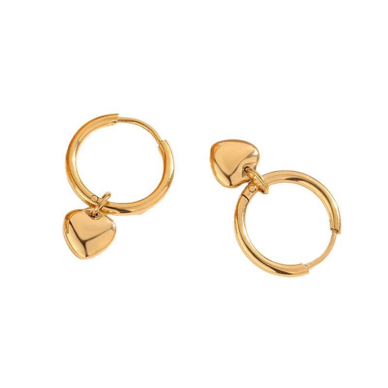 Circle Hoop Clip-on Heart Minimalist Style Small Hoops Girly Titanium Steel Non-fading Heart-shaped Earrings_voghion.com