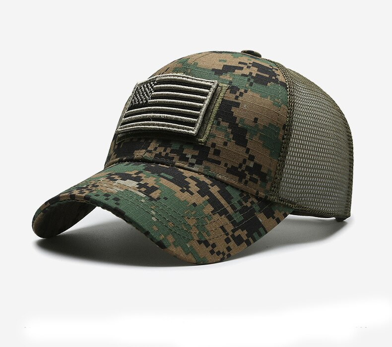 Amerikanische Flagge Camouflage Aufkleber bestickt Baseball Cap Netz Hut Männer Outdoor Klettverschluss Kappe_voghion.com