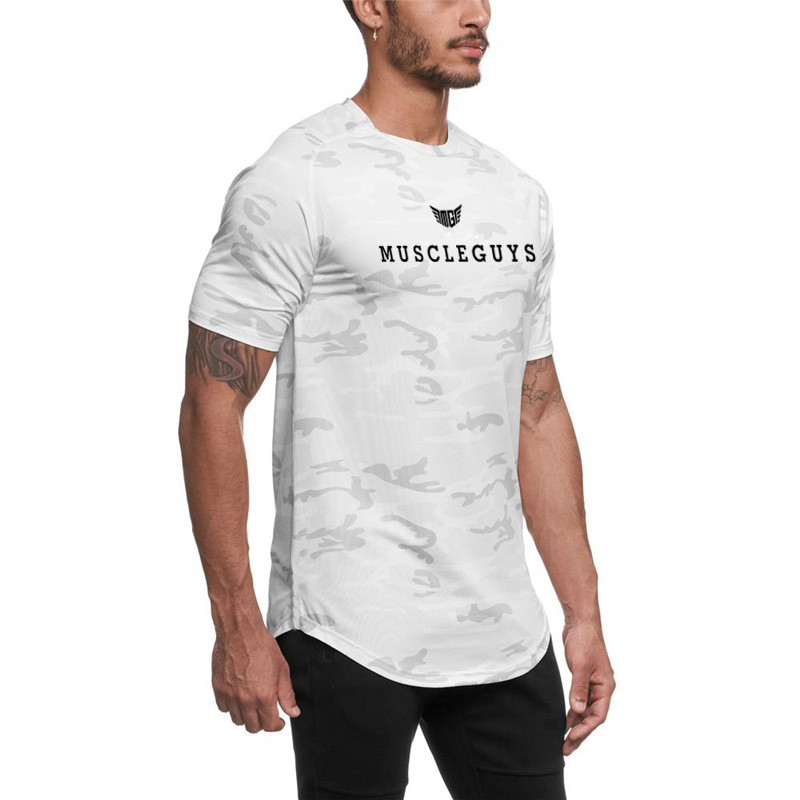 Short sleeved sports running T-shirt Men's outdoor fitness camouflage shirt Slim fit breathable muscle trendy top_voghion.com