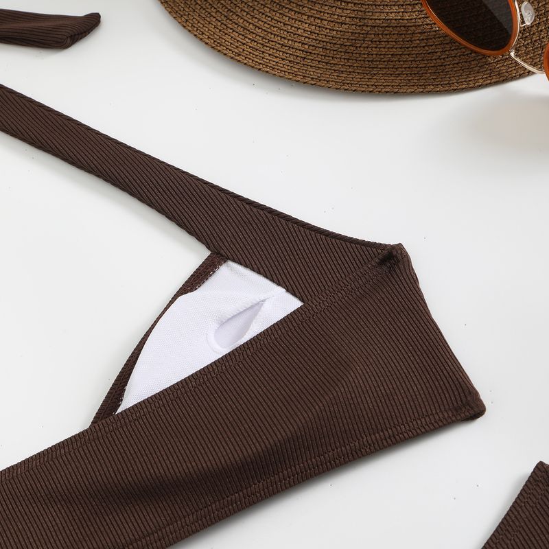 Einfarbiges Bikini-Set – Sexy gerippter Zweiteiler mit tiefem Rückenausschnitt für Damen_voghion.com