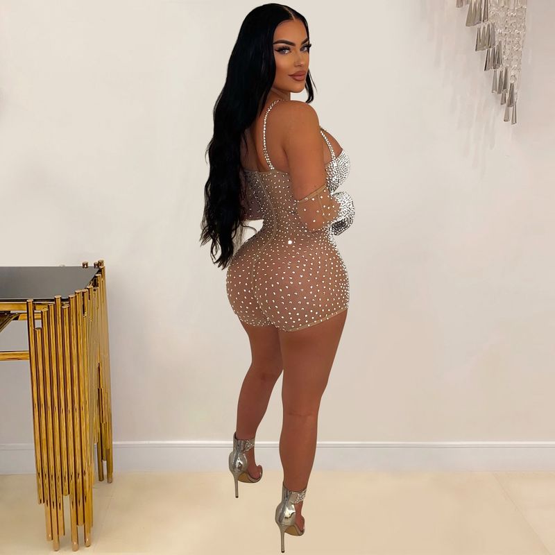 Women's Clothing Fashion women's solid color gauze press drill through shorts jumpsuit_voghion.com