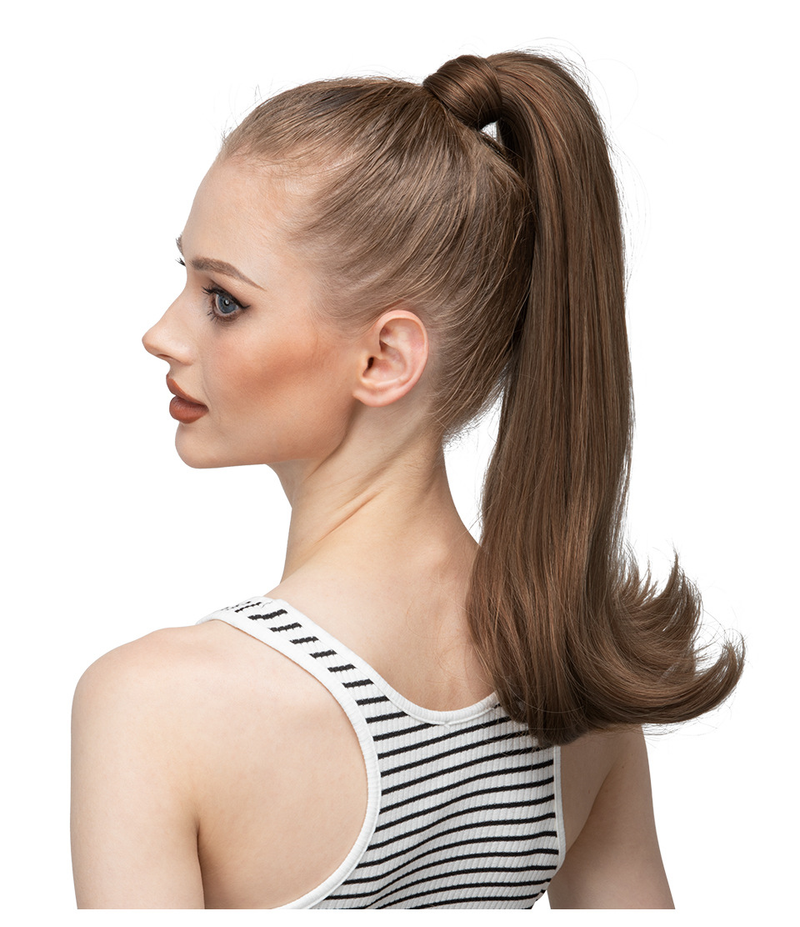 Synthetic hair long straight hair elastic Velcro synthetic fiber wig ponytail braid_voghion.com