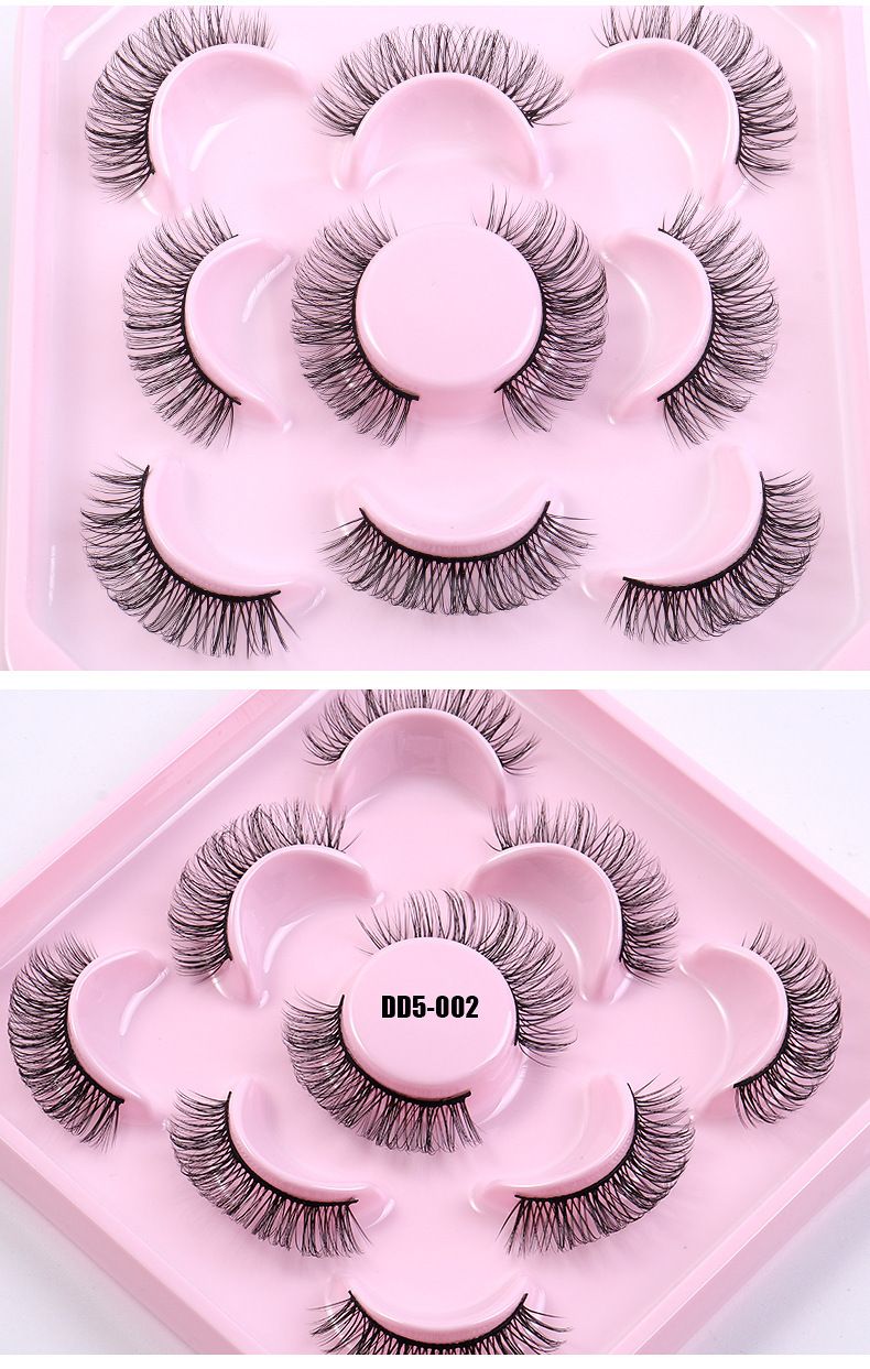 False Eyelashes New 5 Pairs Of Russian Curled DD Curved Holiday Eyelashes Naturally Curled Thick Chemical Fiber Eyelashes_voghion.com