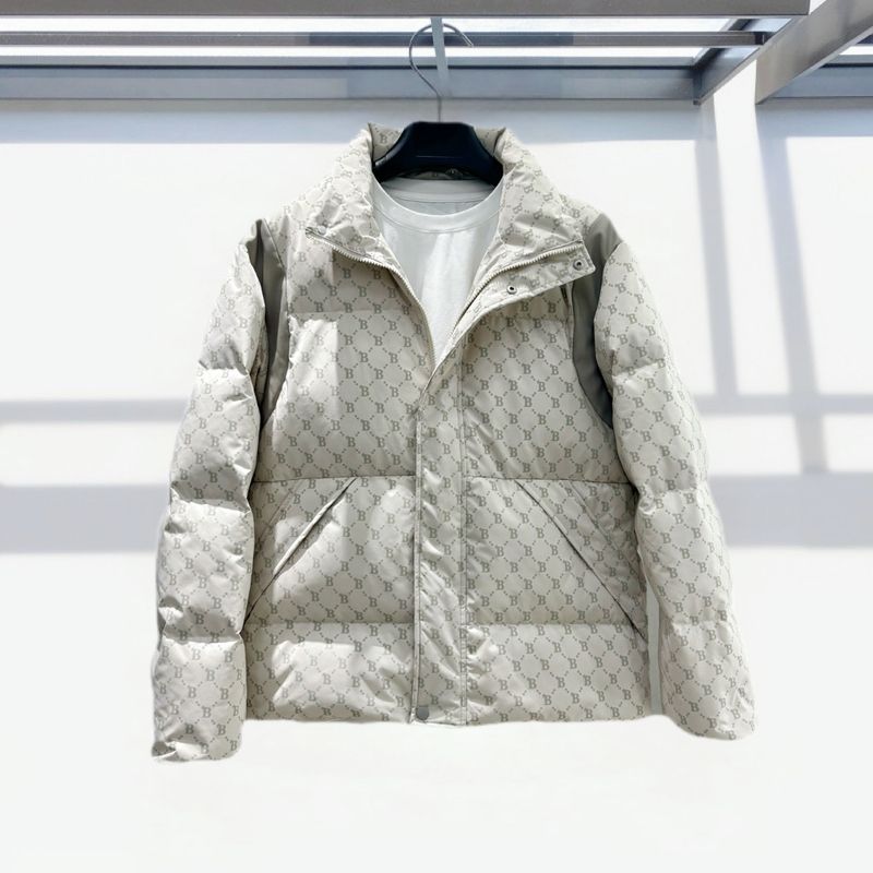 Men’s Puffer Jacket – Slim Fit Quilted Down Coat (Stand Collar, Windproof, 5 Sizes, Beige)_voghion.com
