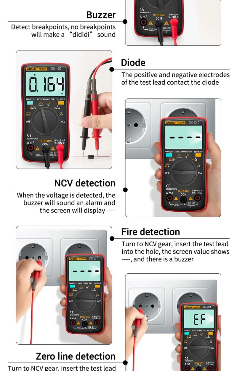 ANENG AN8009 Digital Multimeter Transistor Testers Capacitor True-RMS Tester Automotive Electrical Capacitance Meter Temp Diode_voghion.com