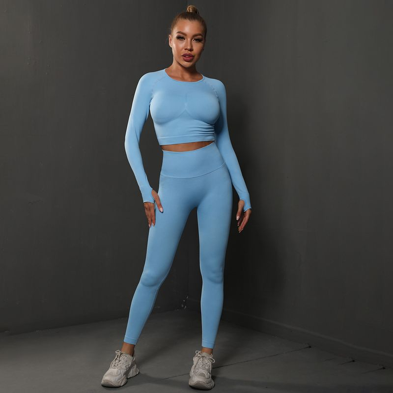 Completo da due pezzi Fiess per donna, aderente e senza cuciture, con sollevamento fianchi, per yoga e corsa_voghion.com