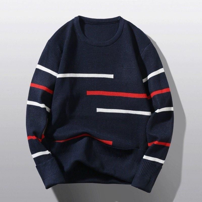 Maglione lavorato a maglia a righe color-block da uomo – Pullover girocollo alla moda con vestibilità comoda (M-3XL)_voghion.com