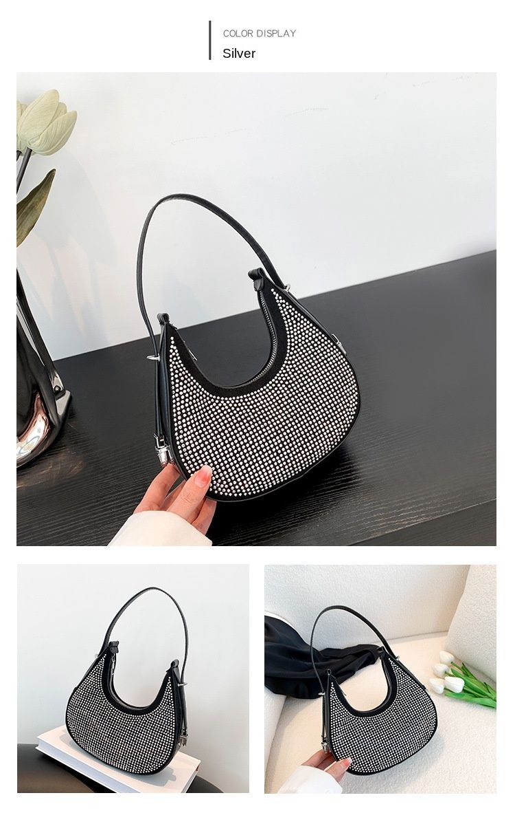 Borsa a tracolla in pelle PU con diamanti a catena per donna, borsa a tracolla estiva da donna, borsa a tracolla tinta unita_voghion.com