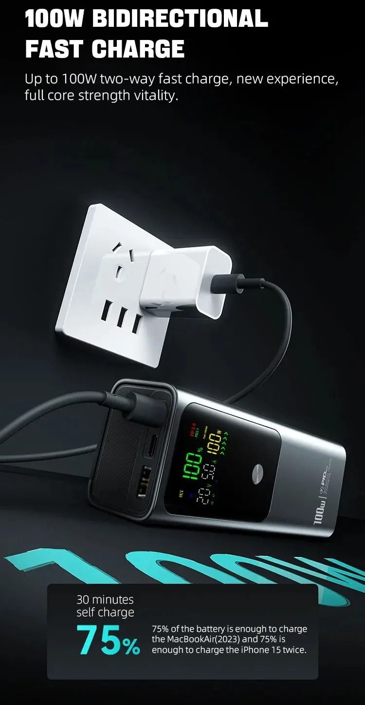 80000 MAh PD100W Portable Color Display Power Bank Supports Bidirectional Fast Charging, Suitable For IPhone, Laptop,_voghion.com