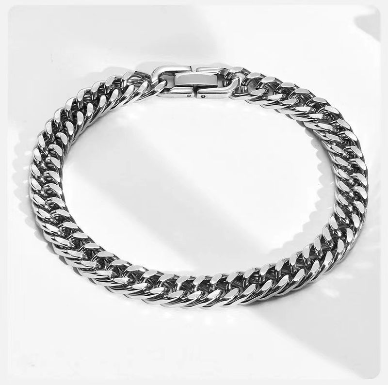 Titanium Steel Double Weave Four-Sided Polished Men's Cuban Bracelet Jewelry Buckle Non-Fading Simple Hip-Hop Hand_voghion.com