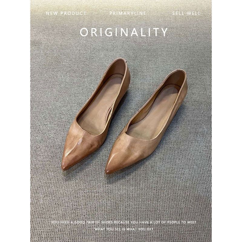 Super Soft Sheepskin Genuine Leather Pointed Toe Elegant Single Women's Shallow Commuting Slip-On French Simple Work_voghion.com