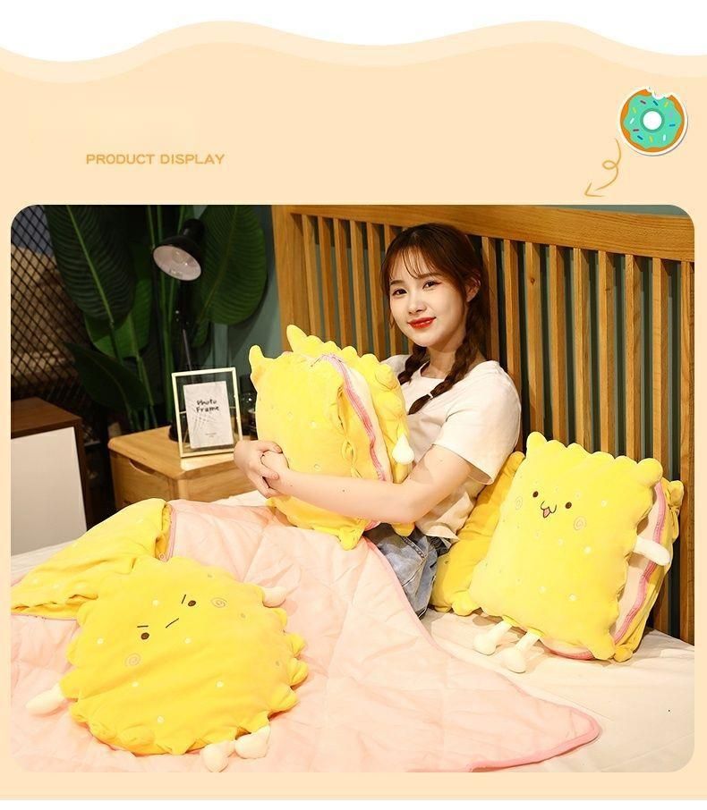 Cute Cartoon Cookie Pillow Dual-use Air Conditioner Sofa Cushion Office Nap Foldable Car Blanket_voghion.com