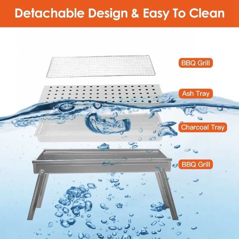 Setup Net Picnic Stainless Grill Foldable Charcoal BBQ Portable Camping Barbecue Outdoor Tabletop Pa For Steel Grill Easy Grill_voghion.com