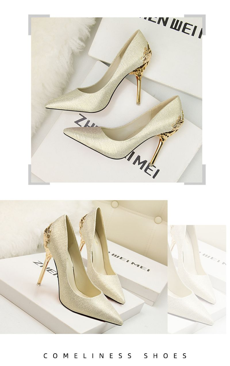 p9Koreanischer Stil spitzer Zeh einzelne Frauen Hochzeit rote Brautschuhe Metall hohl Wildleder Stiletto High Heels_voghion.com