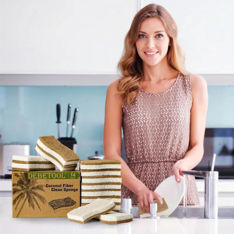 Confezione da 6/12 spugne da cucina naturali in cellulosa e cocco per piatti, spugne per la pulizia della casa bianche_voghion.com