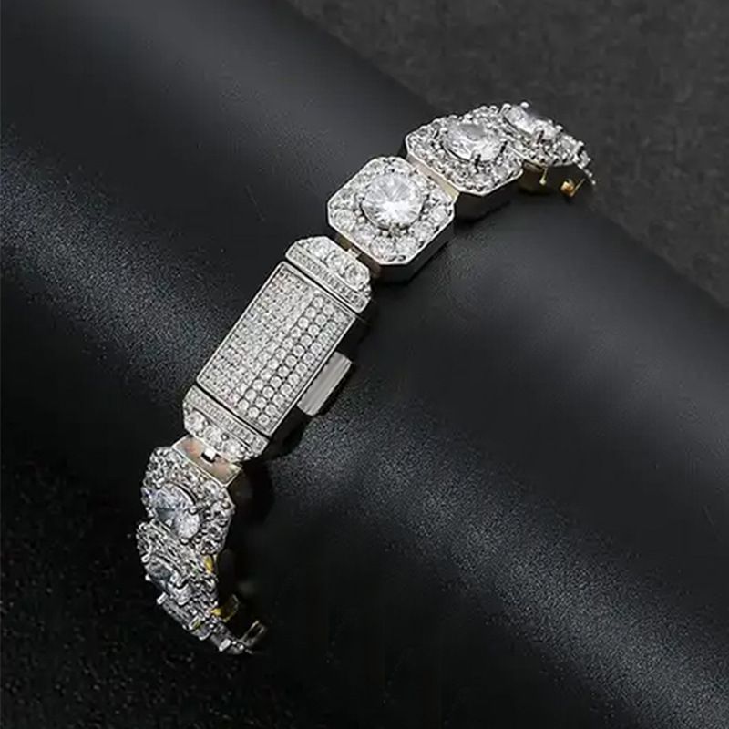 Men And Women's Jewelry Cubic Zirconia Cuban Link Chain Bracelet Hip Hop Fashion Accessory Unisex Geometric Design Gold Tone & Silver Tone_voghion.com