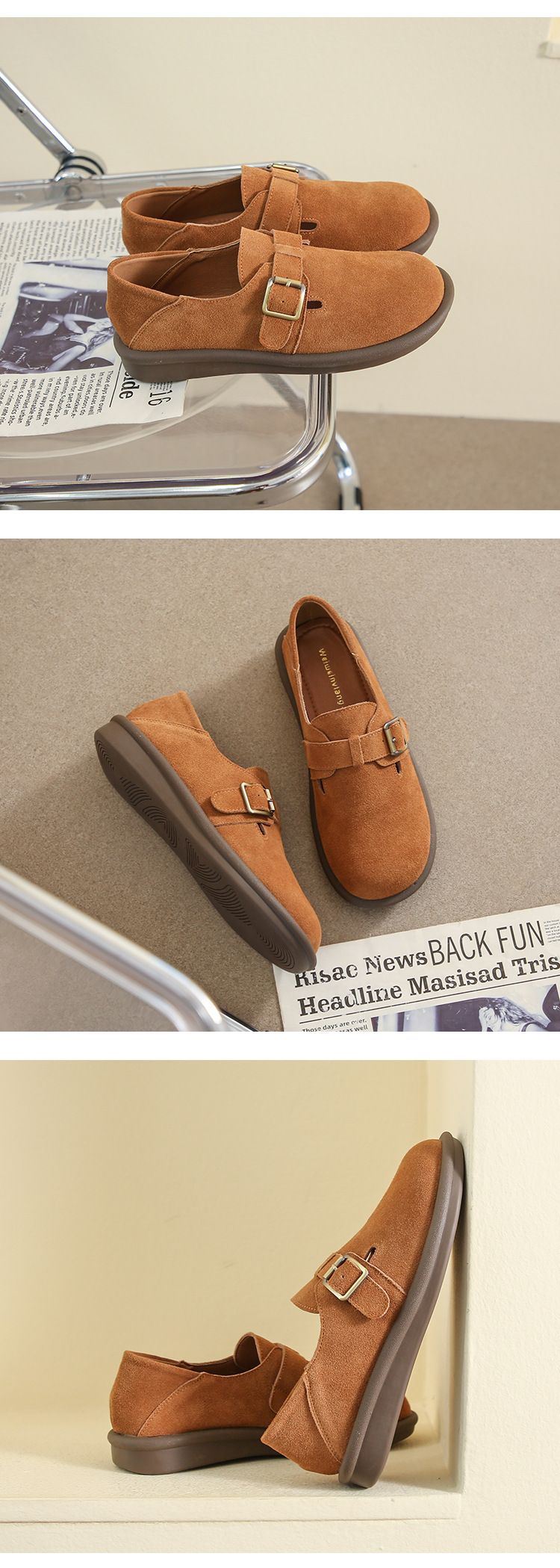 Frosted Cowhide Soft Sole Birkenstocks Women's Round Head Single Shoes One Pedal Birkenstocks Women's Flat Bottom_voghion.com