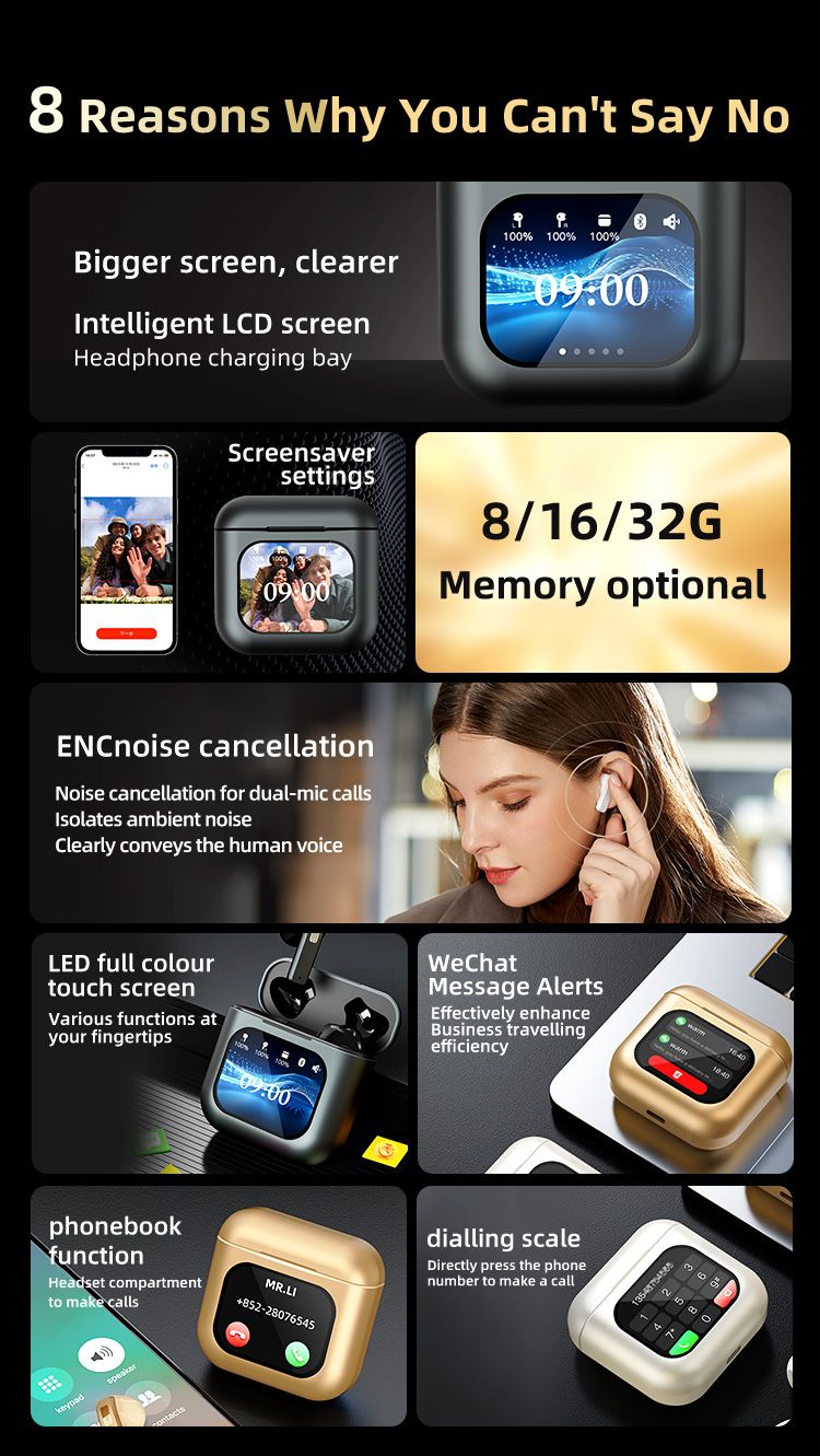 Music Festival K1 Smart Bluetooth-Ohrhörer, kabellos, EMC-Anrufgeräuschunterdrückungsfunktion, LCD-Ohrhörer für Apple-Kopfhörer_voghion.com