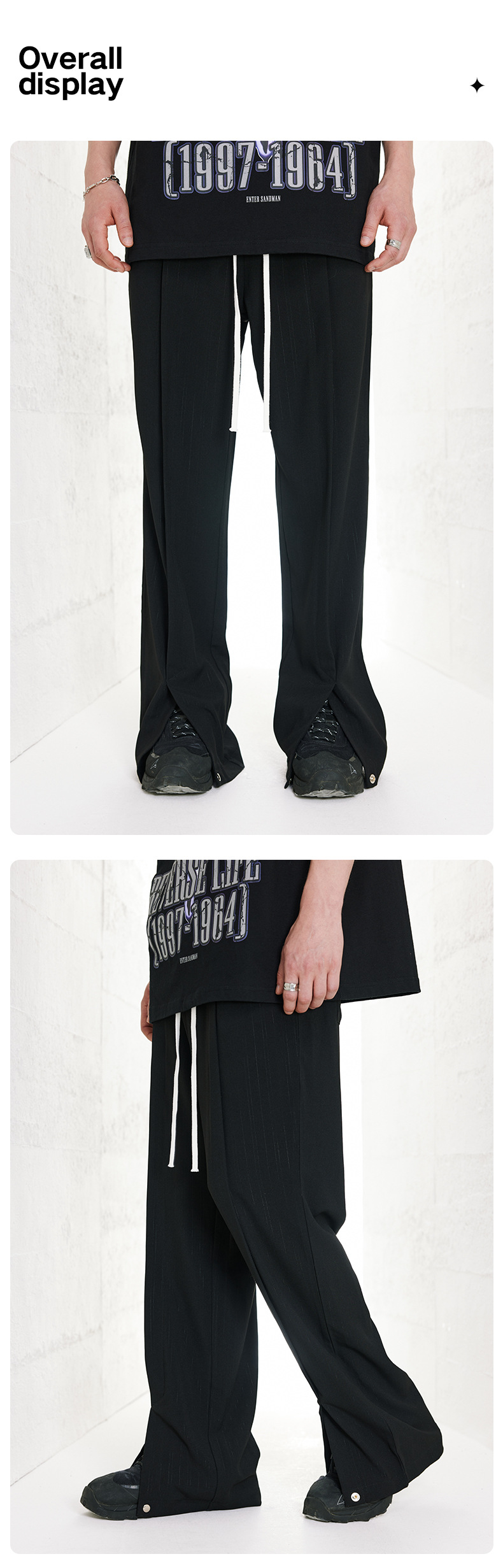 men's clothing original new national trend straight trousers hem button craft drape loose solid color sports pants_voghion.com