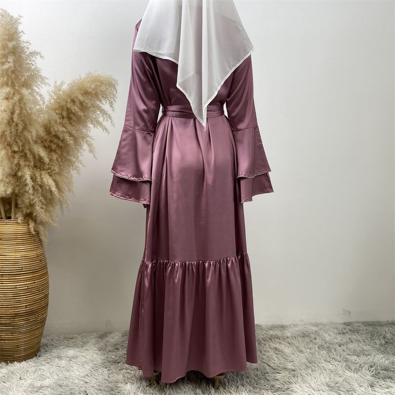 Yeni Saten Müslüman Kadın Elbisesi Çift Çan Kollu Abaya Lüks Dubai Elmas Uzun Elbise Etek Ucu Eklemeli Kaftan Faslı Kadın Zarif_voghion.com