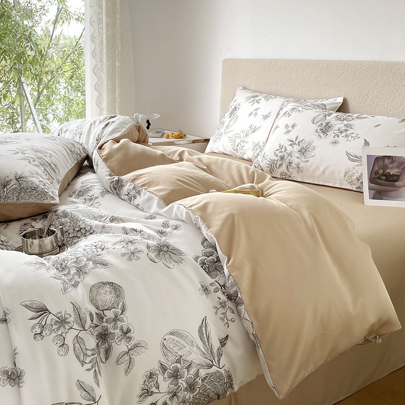 Copripiumino letto in Lyocell Tencel di lusso leggero, stile pastorale americano, anni '10, set da quattro pezzi per dormire nudi, sensazione di freschezza._voghion.com