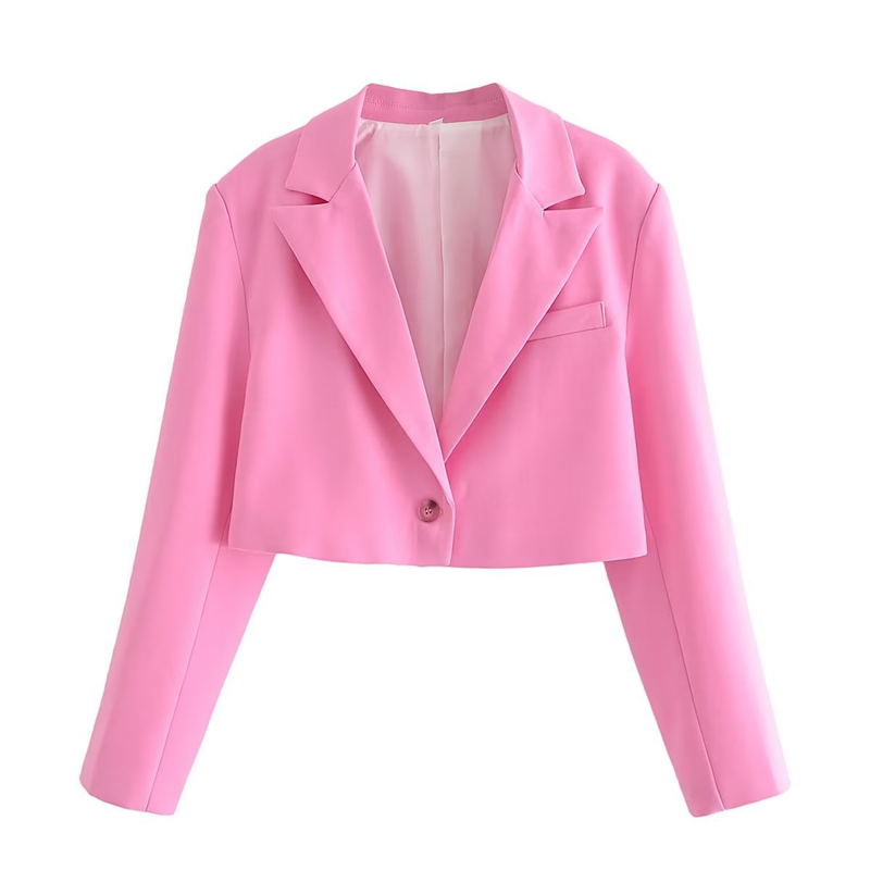 Conjunto de blazer curto feminino ZA com gola + minissaia larga plissada_voghion.com