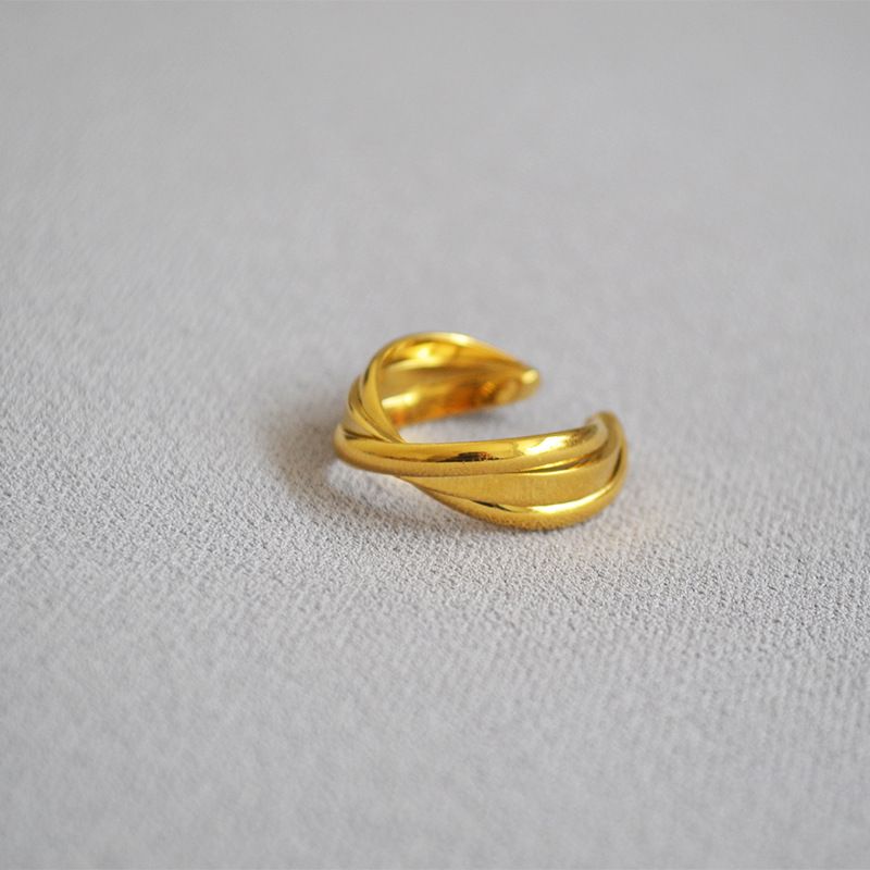 Bague ouverte à trois anneaux en laiton plaqué or, enroulement croisé simple vent froid personnalité simple tempérament tout-match_voghion.com
