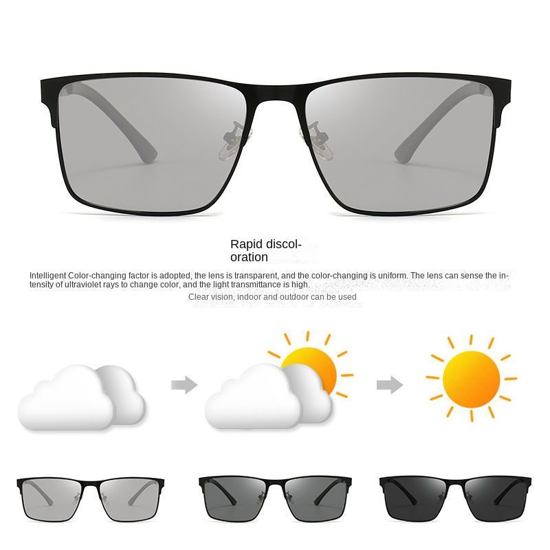 1pc Men's Driving Polarized High Sense Photochromic Fishing Sunglasses, With Case Glasses Cloth_voghion.com